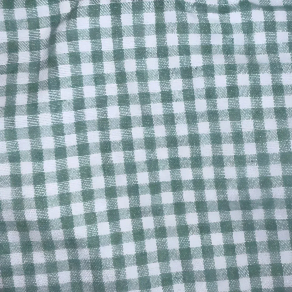 Handmade Reversible Floral Gingham Baby Bib Pom Pom Trim Green Multi‎ Color
